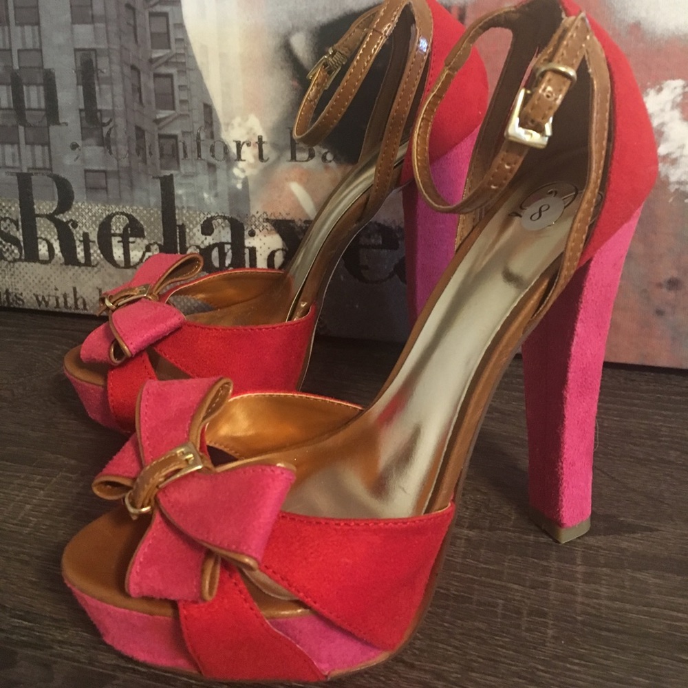 Hot pink and red platform sandals
